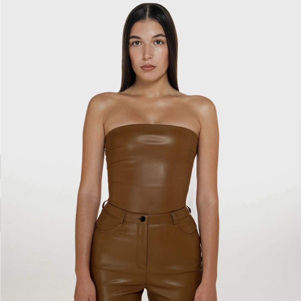 NWT! CULTNAKED vegan brown leather tube top